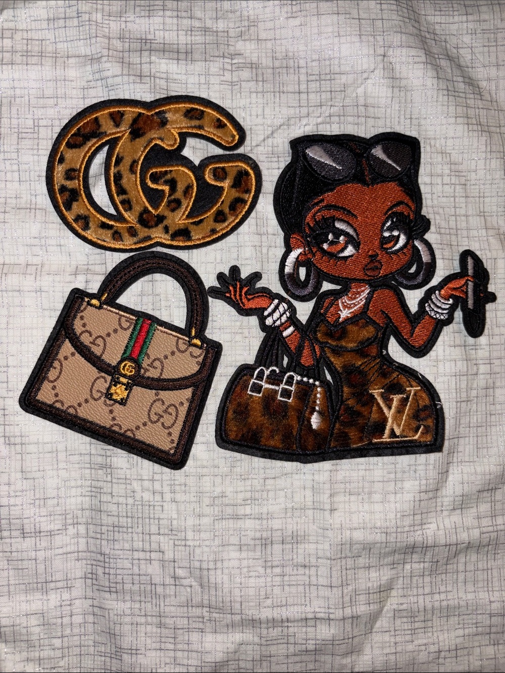 Designer-Inspired Women’s Patch Set - Brown Leopard Handbag Motif